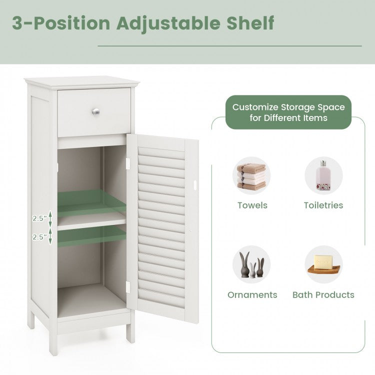 Compact Wooden Bathroom Storage Cabinet with Drawer & Shutter Door