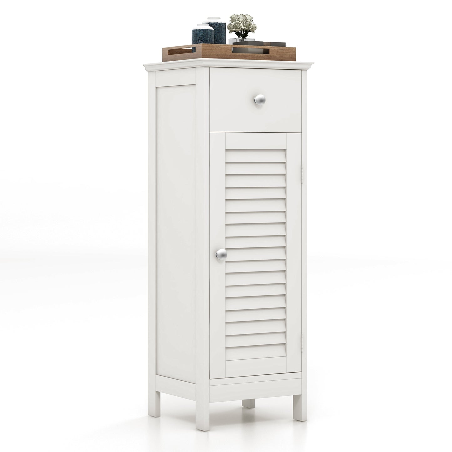 Compact Wooden Bathroom Storage Cabinet with Drawer & Shutter Door