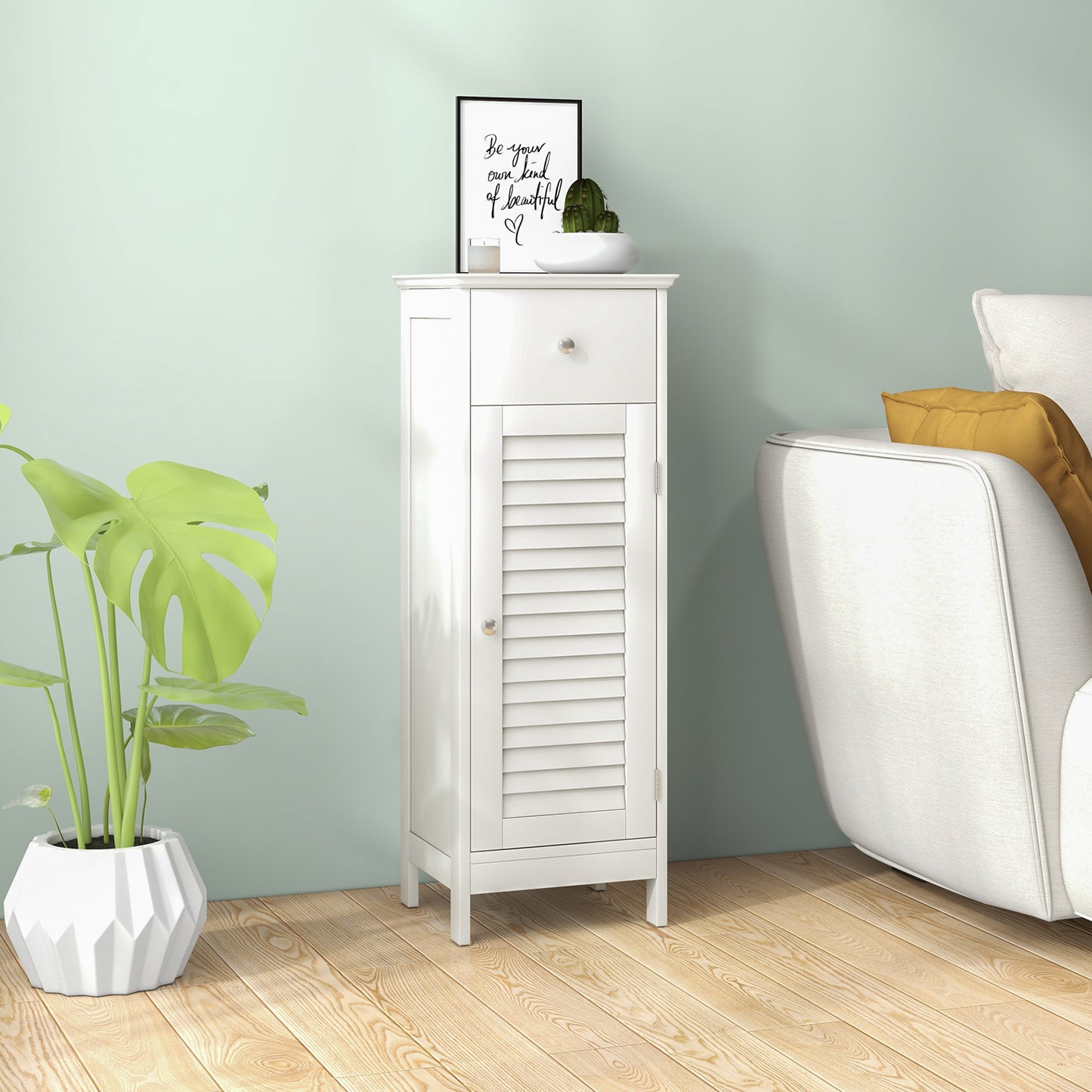 Compact Wooden Bathroom Storage Cabinet with Drawer & Shutter Door