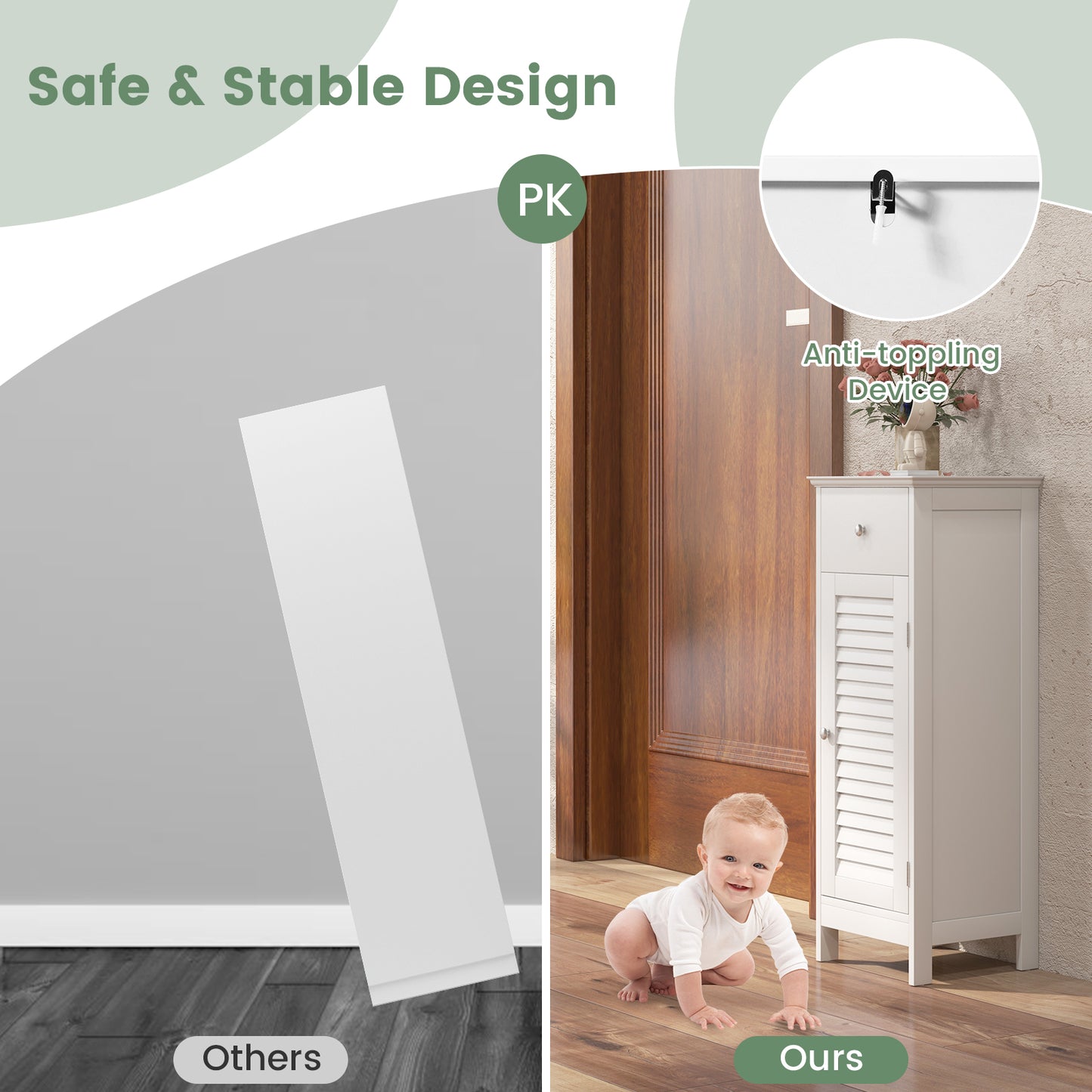Compact Wooden Bathroom Storage Cabinet with Drawer & Shutter Door