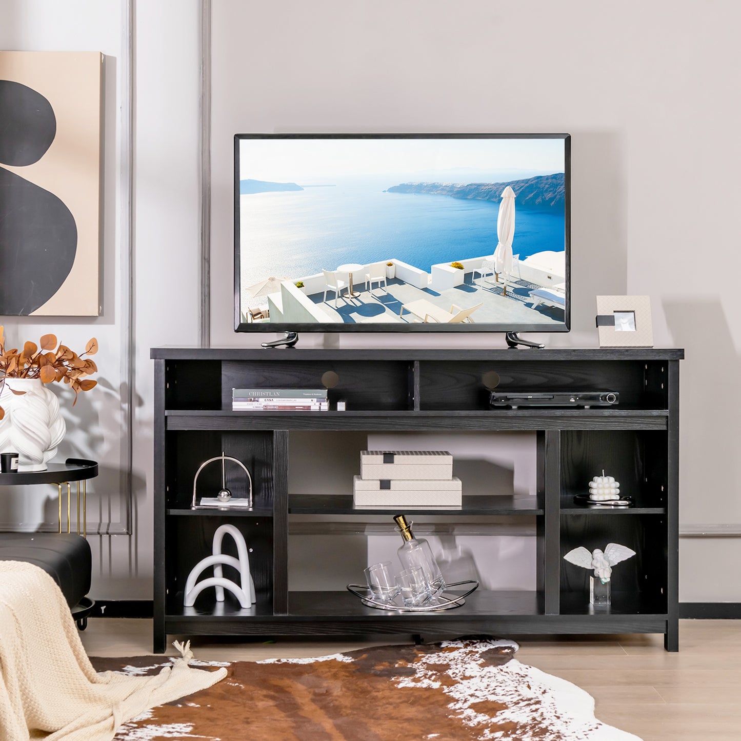 58 Inch TV Console Table with Open Storage and Adjustable Shelves for TVs up to 65 Inches