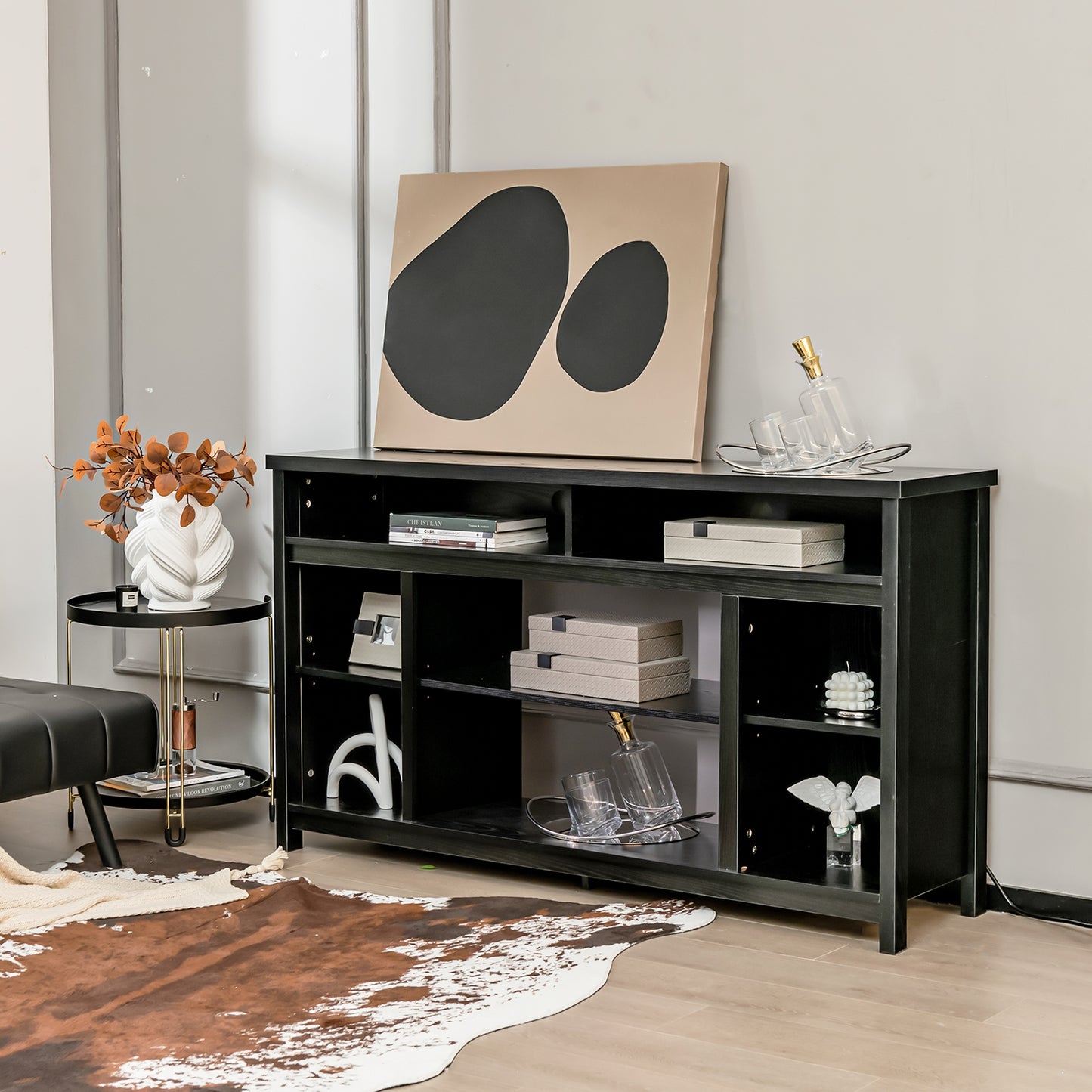 58 Inch TV Console Table with Open Storage and Adjustable Shelves for TVs up to 65 Inches