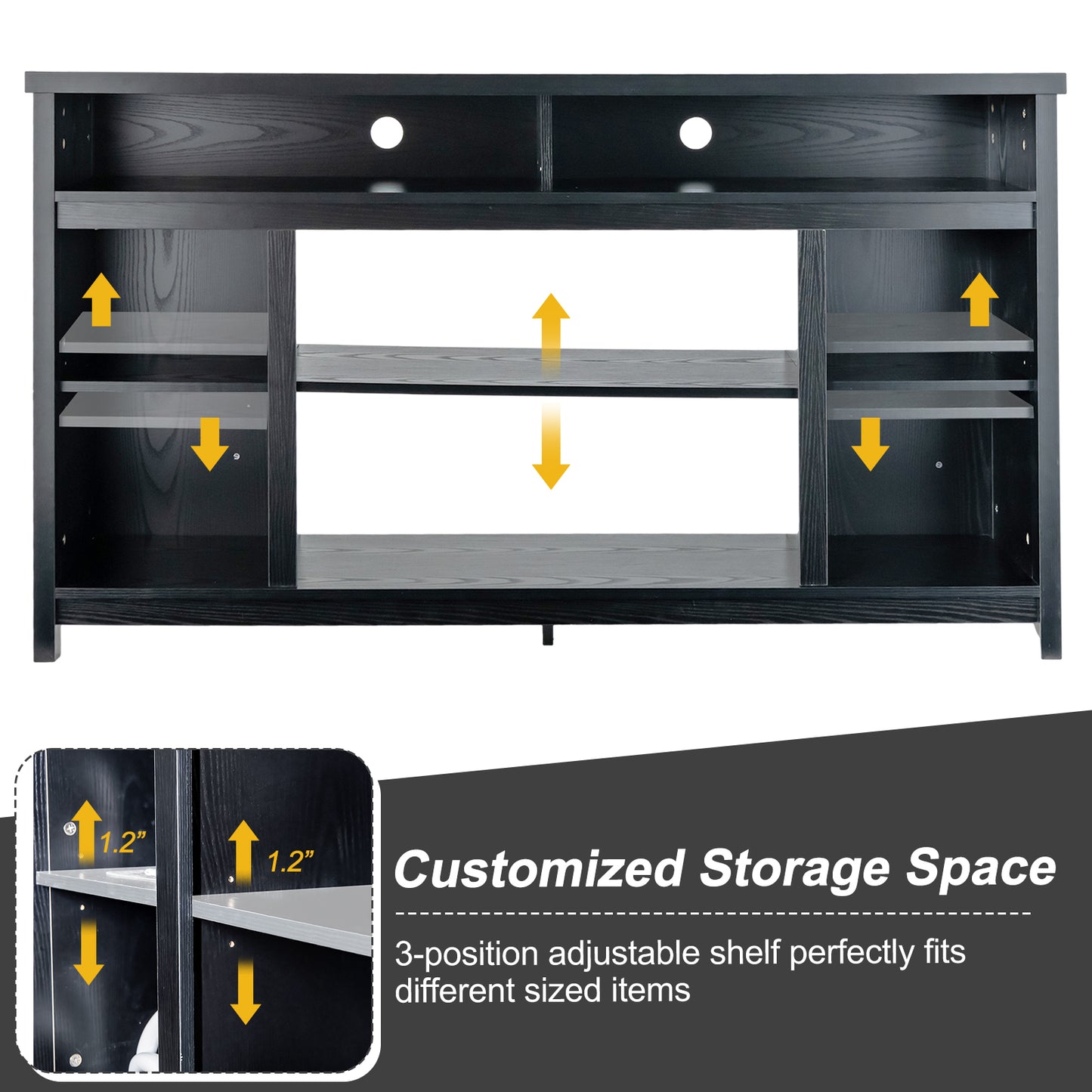 58 Inch TV Console Table with Open Storage and Adjustable Shelves for TVs up to 65 Inches