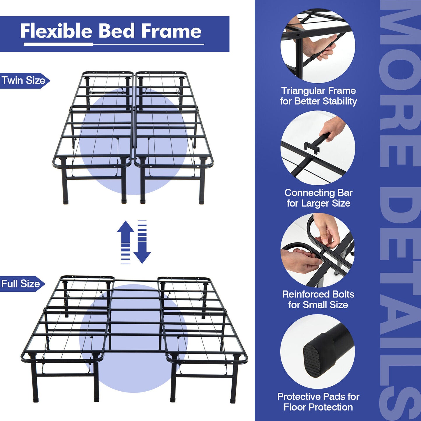 Foldable Steel Platform Bed Frame for Kids and Adults – Full Size