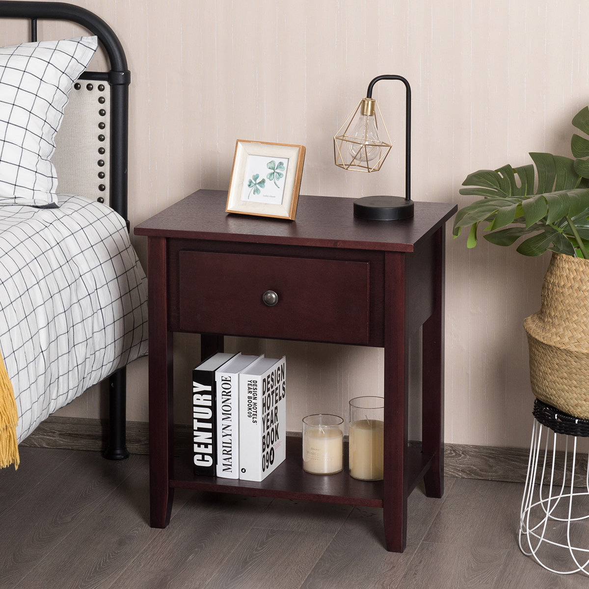 Versatile Bedside Table with Storage Drawer and Display Shelf Brown