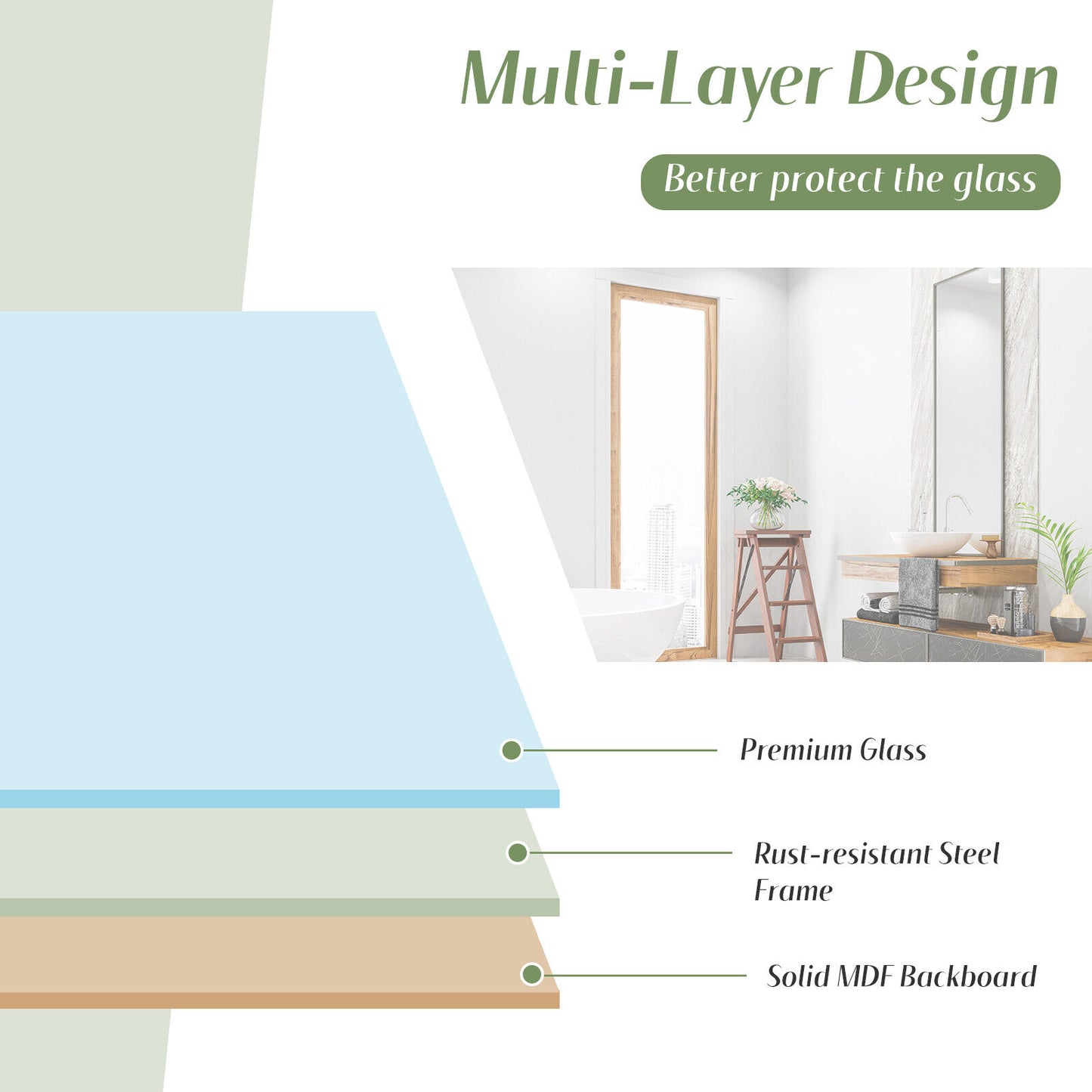 Premium Rectangular Wall-Mounted Mirror with Rust-Resistant Steel Frame - Medium