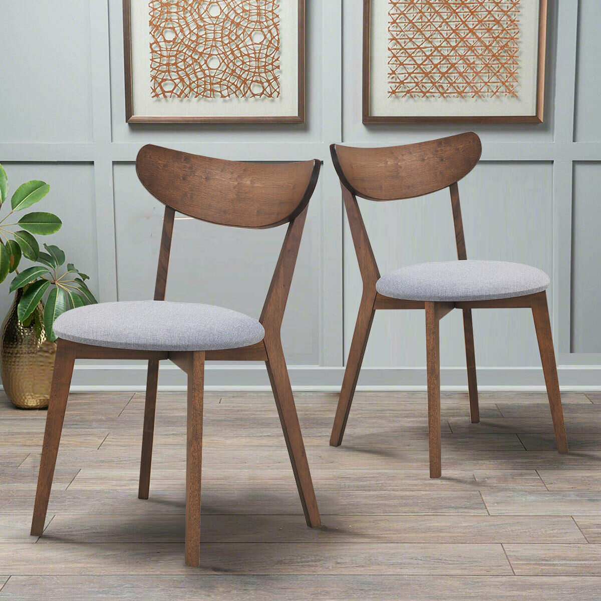 Modern Dining Chairs with Upholstered Seat and Curved Backrest, Set of 2