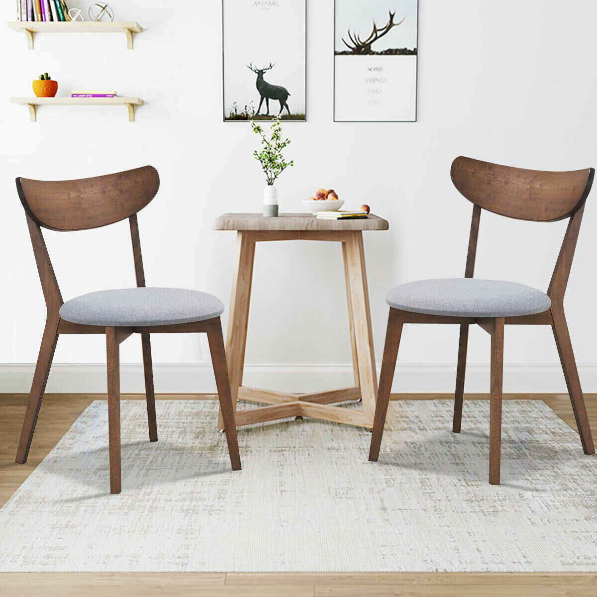 Modern Dining Chairs with Upholstered Seat and Curved Backrest, Set of 2