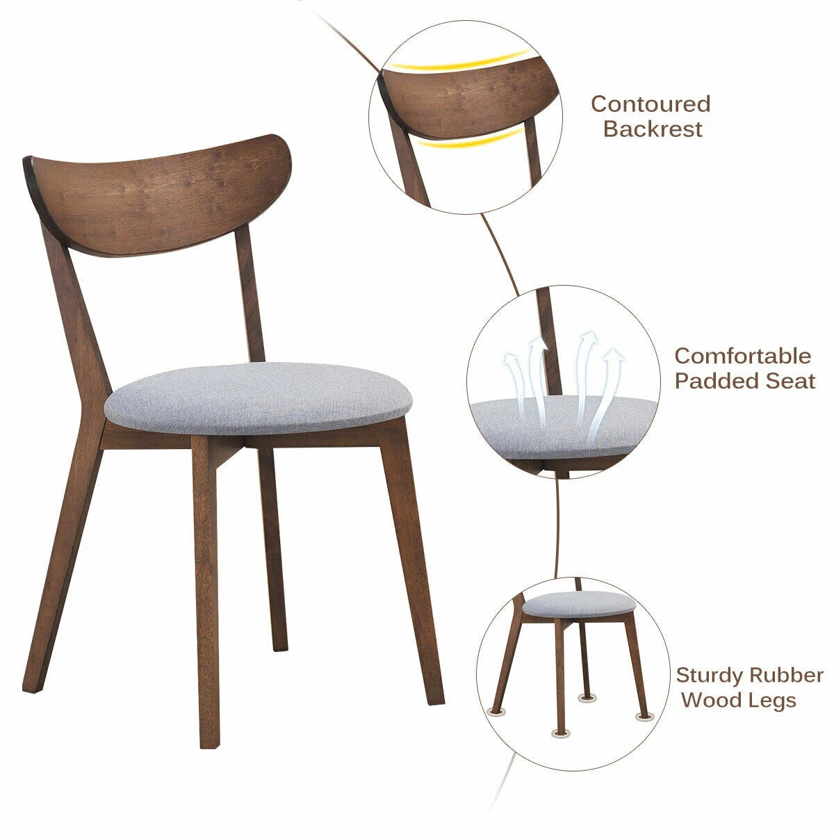 Modern Dining Chairs with Upholstered Seat and Curved Backrest, Set of 2