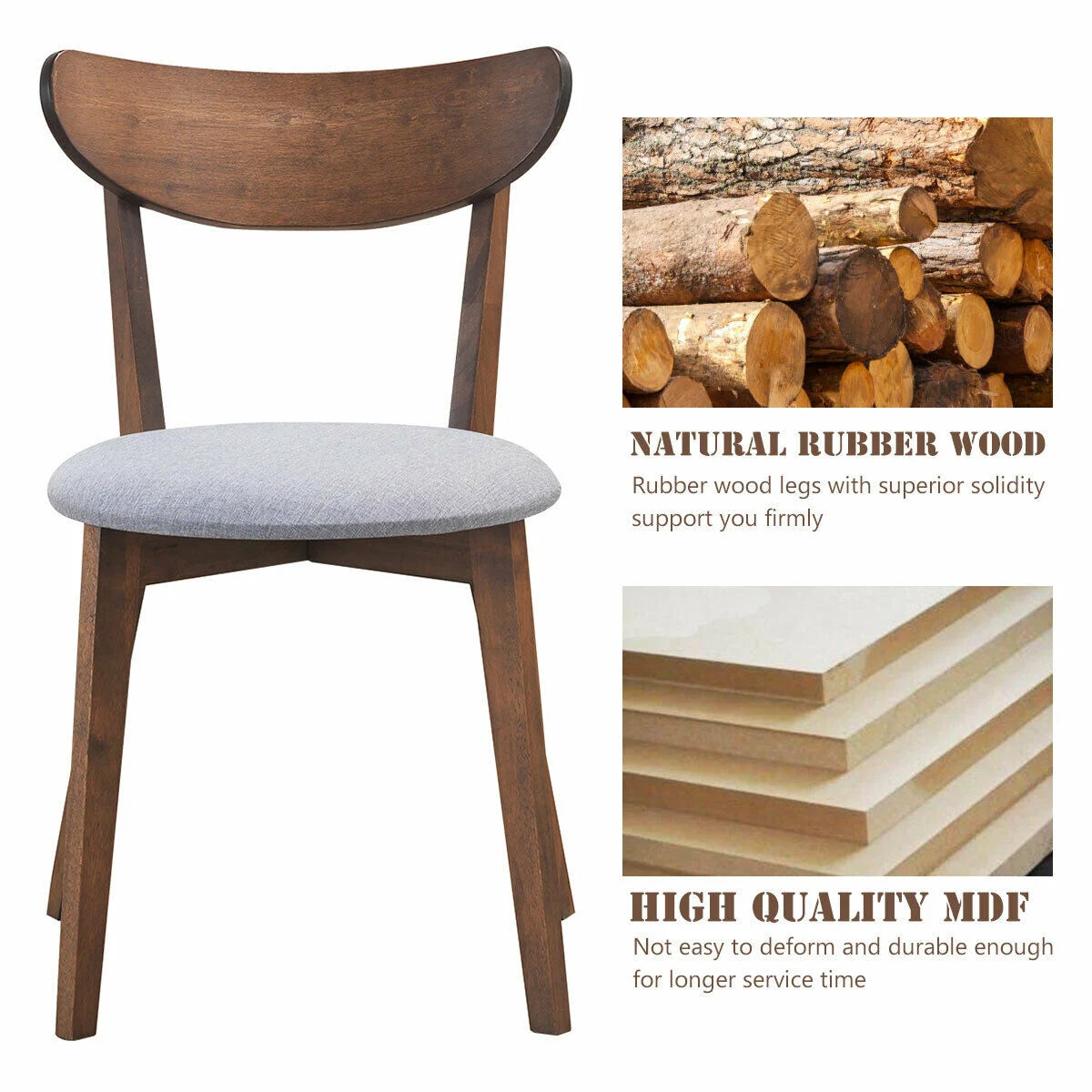 Modern Dining Chairs with Upholstered Seat and Curved Backrest, Set of 2