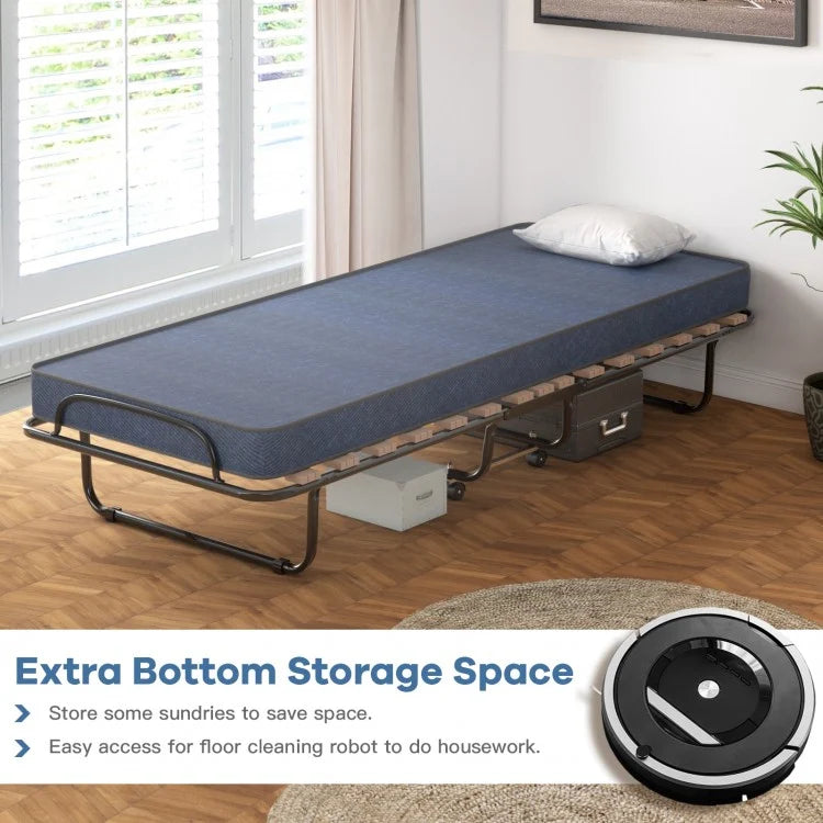 Portable Folding Bed with Memory Foam Mattress & Sturdy Metal Frame – Made in Italy (Navy)