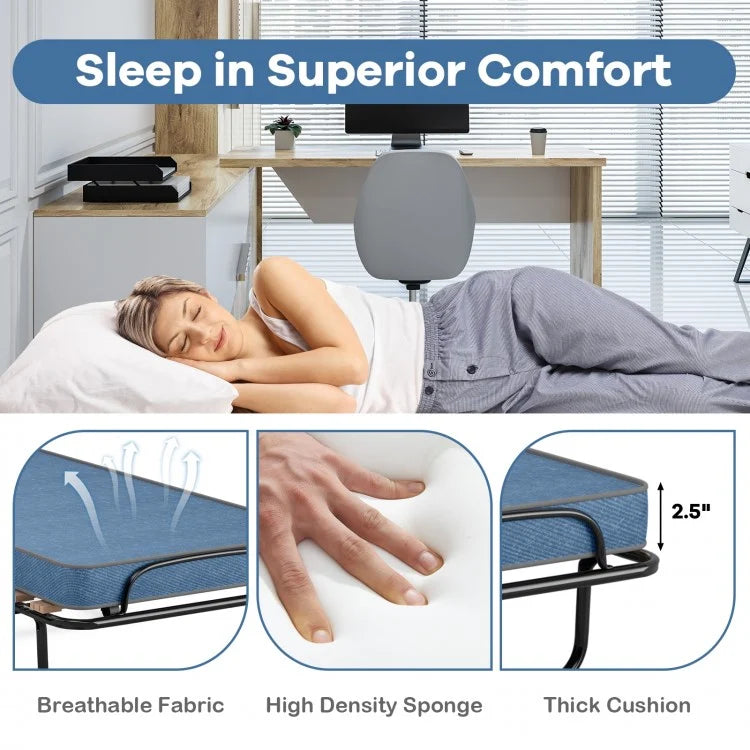 Portable Folding Bed with Memory Foam Mattress & Sturdy Metal Frame – Made in Italy (Navy)