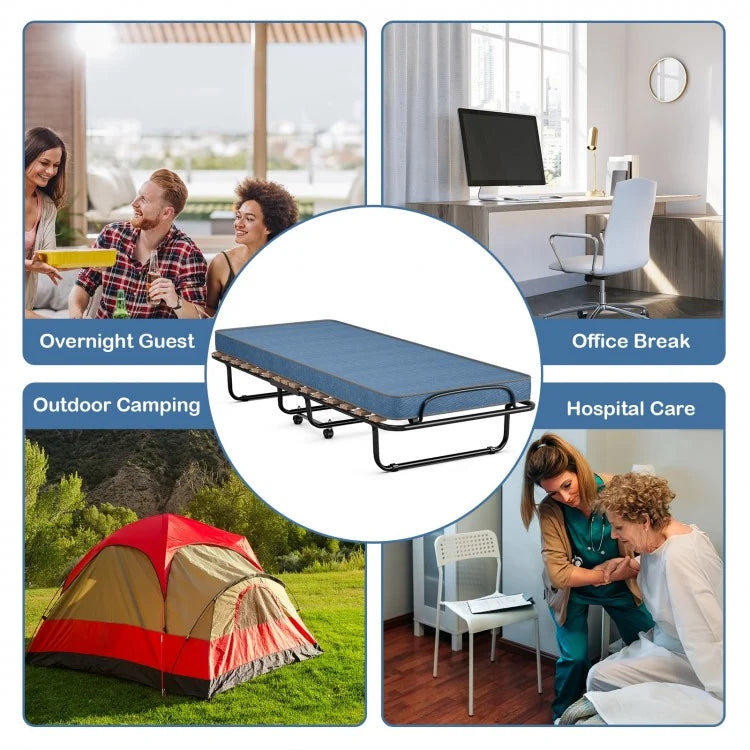 Portable Folding Bed with Memory Foam Mattress & Sturdy Metal Frame – Made in Italy (Navy)