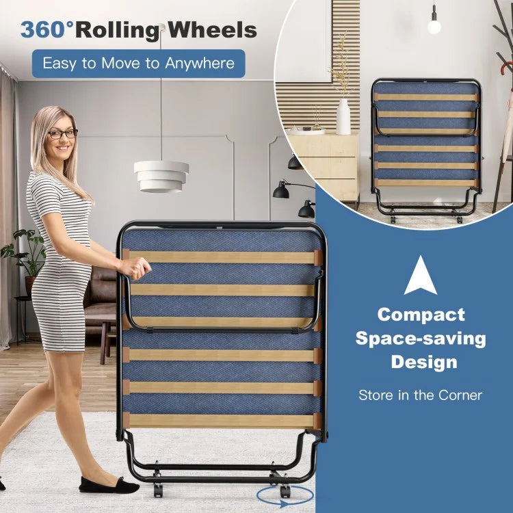 Portable Folding Bed with Memory Foam Mattress & Sturdy Metal Frame – Made in Italy (Navy)
