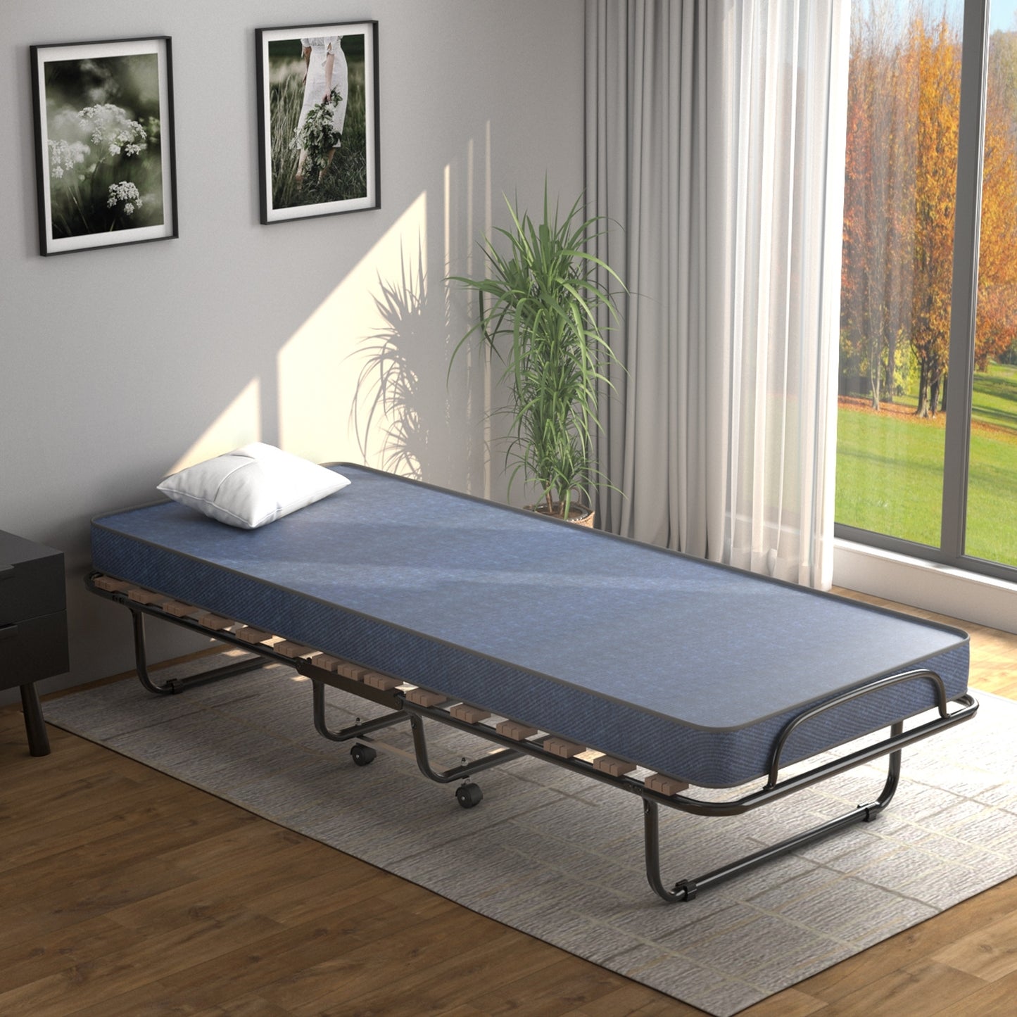 Portable Folding Bed with Memory Foam Mattress & Sturdy Metal Frame – Made in Italy (Navy)