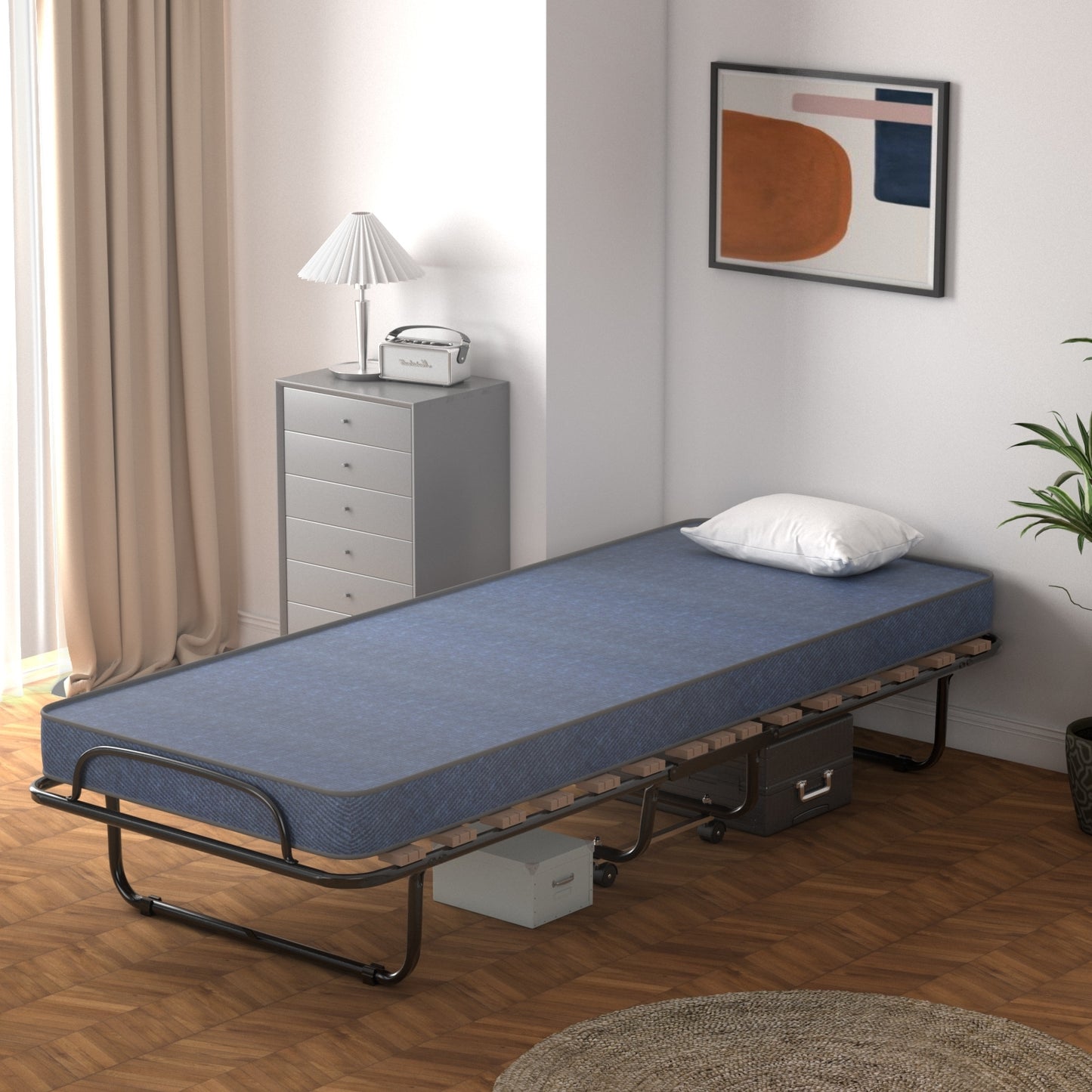 Portable Folding Bed with Memory Foam Mattress & Sturdy Metal Frame – Made in Italy (Navy)