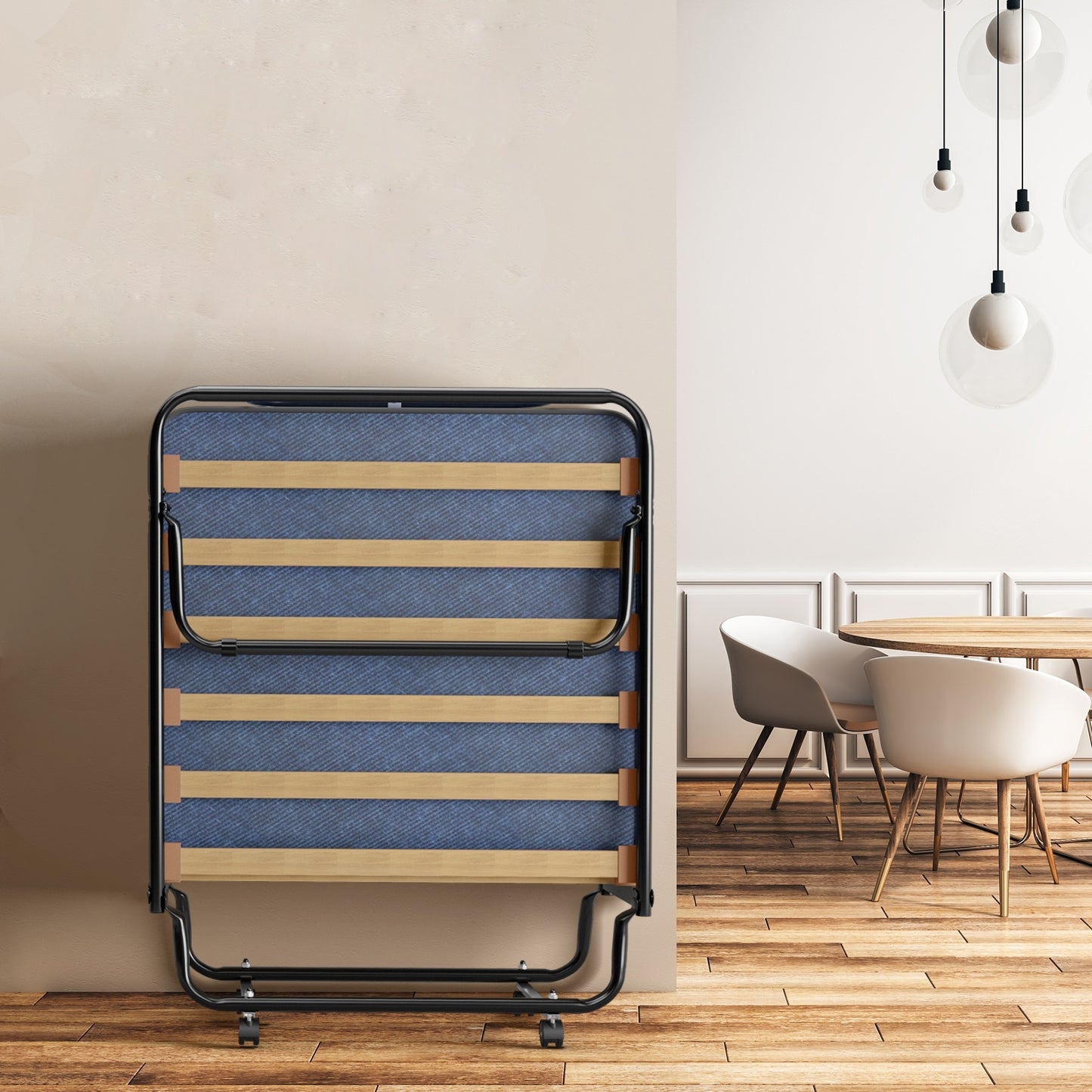 Portable Folding Bed with Memory Foam Mattress & Sturdy Metal Frame – Made in Italy (Navy)