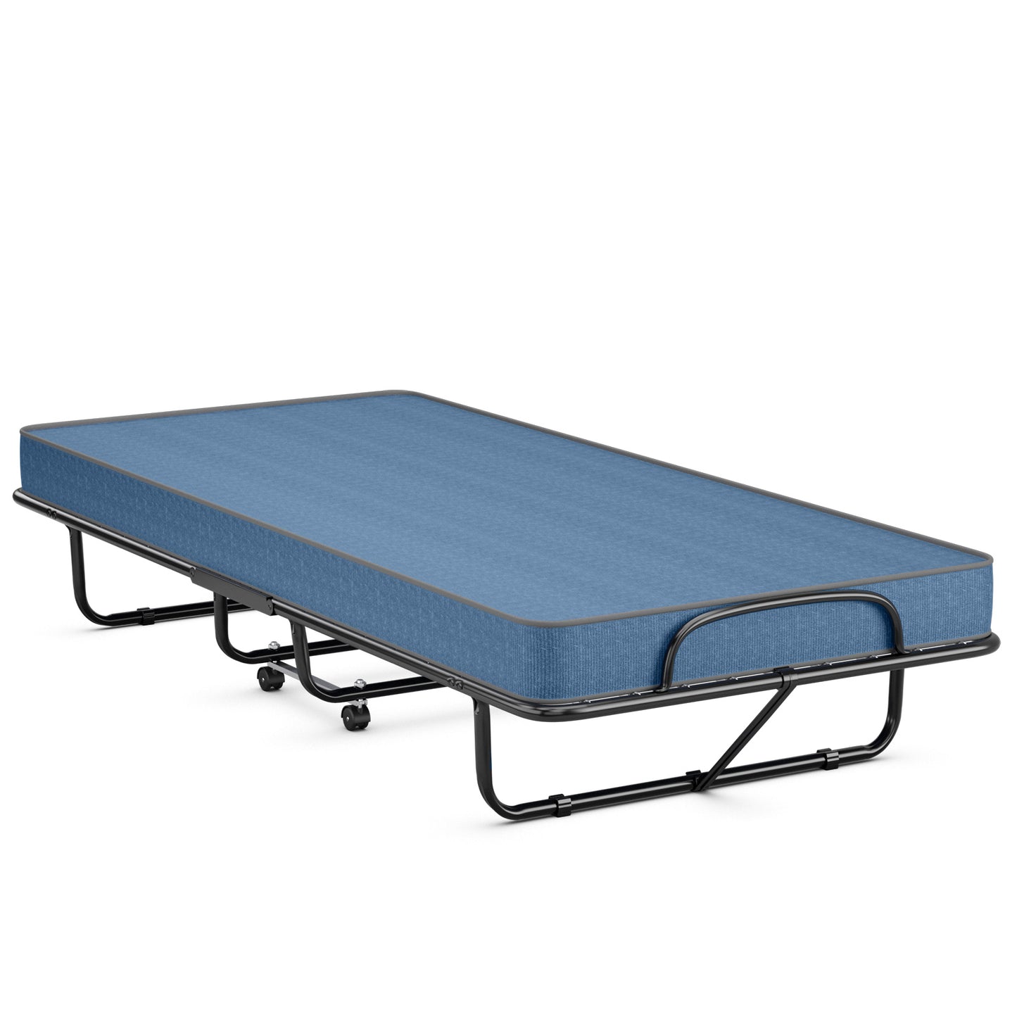 Rollaway Guest Bed with Memory Foam Mattress and Steel Frame Made in Italy - Navy