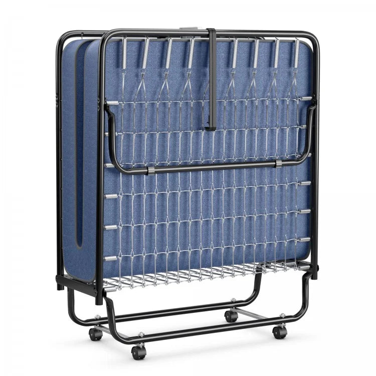 Rollaway Guest Bed with Memory Foam Mattress and Steel Frame Made in Italy - Navy
