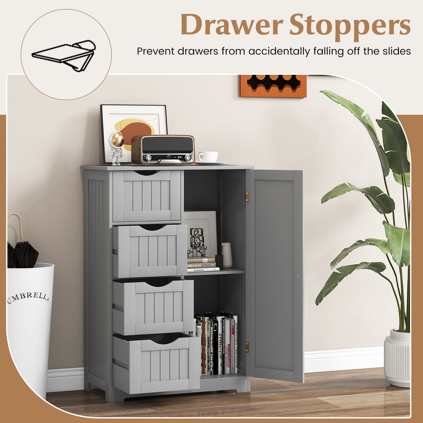 4 Drawer Wooden Standing Storage Cabinet