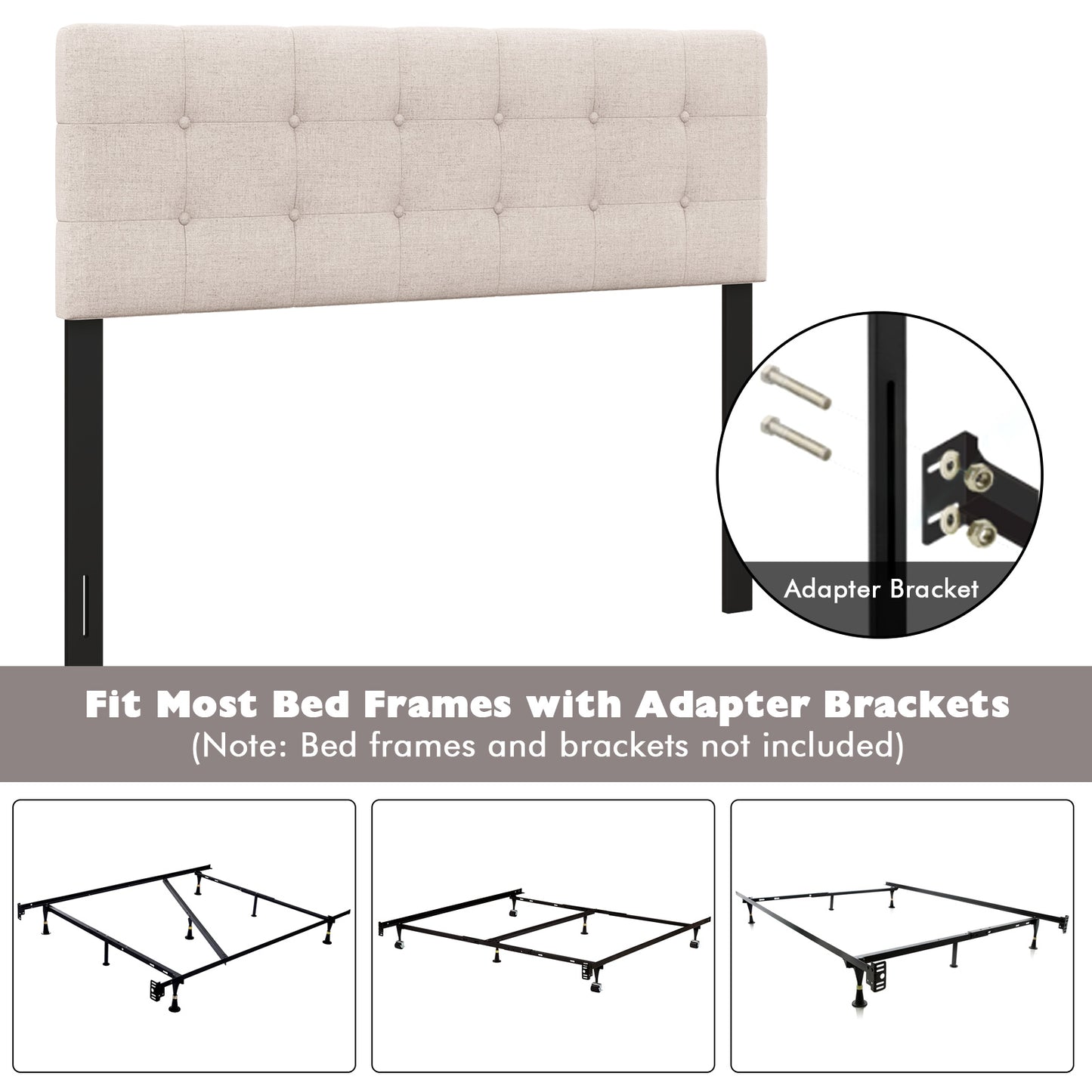Upholstered Headboard with Solid Rubber Wood Legs for Full/Queen Beds - Beige