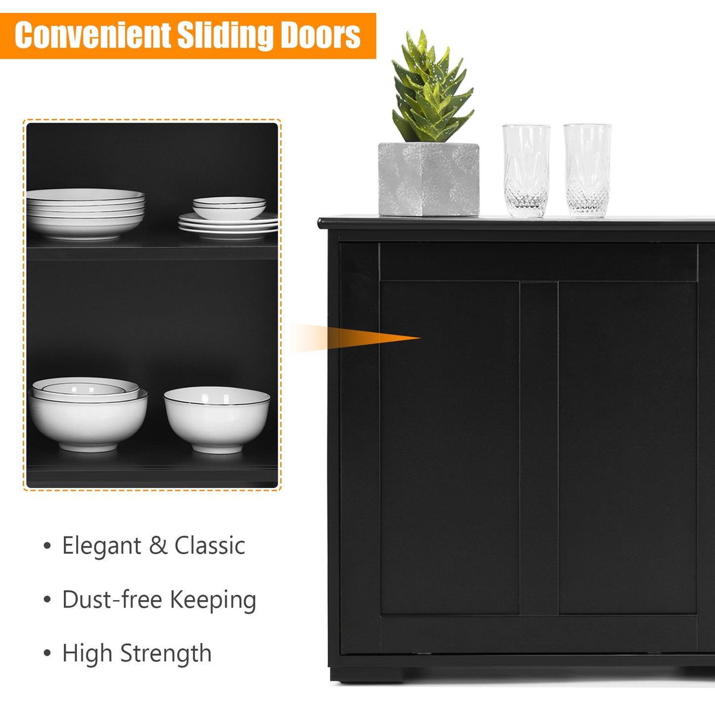 Stackable Kitchen Sideboard Cabinet with Adjustable Shelf for Pantry Dining or Entryway Storage in Black