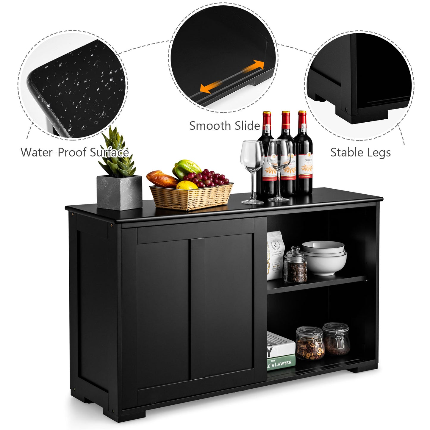 Stackable Kitchen Sideboard Cabinet with Adjustable Shelf for Pantry Dining or Entryway Storage in Black