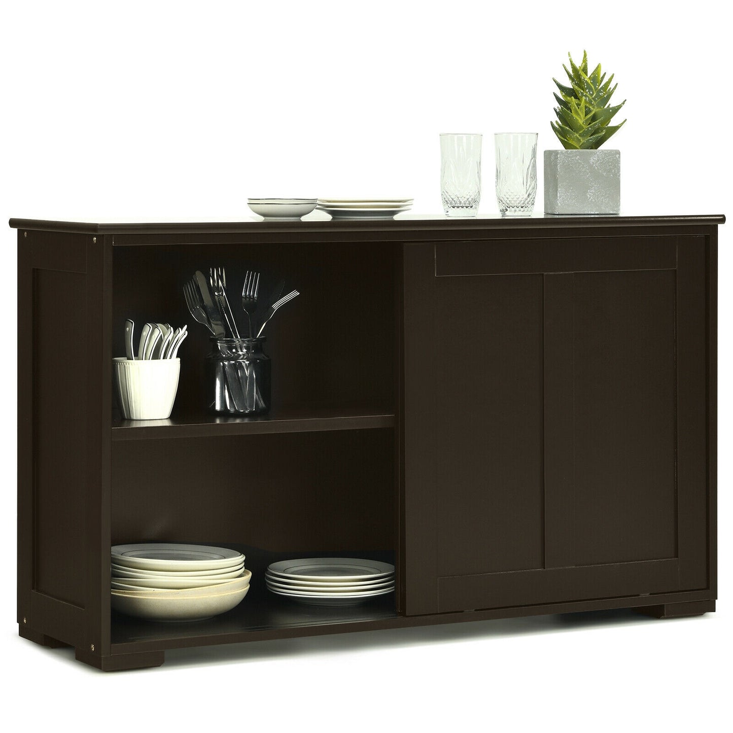 Stackable Kitchen Sideboard Cabinet with Adjustable Shelf for Pantry Dining or Entryway Storage in Brown