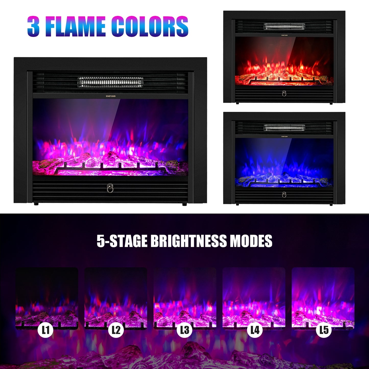 28.5 Inch Electric Fireplace Recessed with 3 Flame Colors & Adjustable Heat