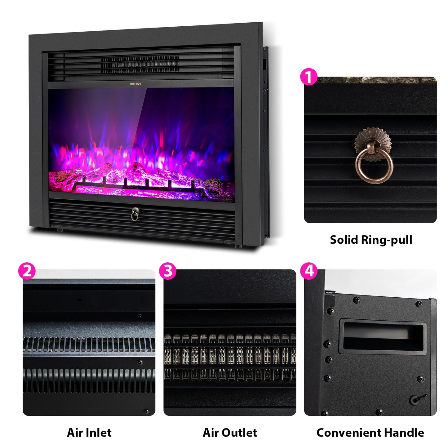 28.5 Inch Electric Fireplace Recessed with 3 Flame Colors & Adjustable Heat