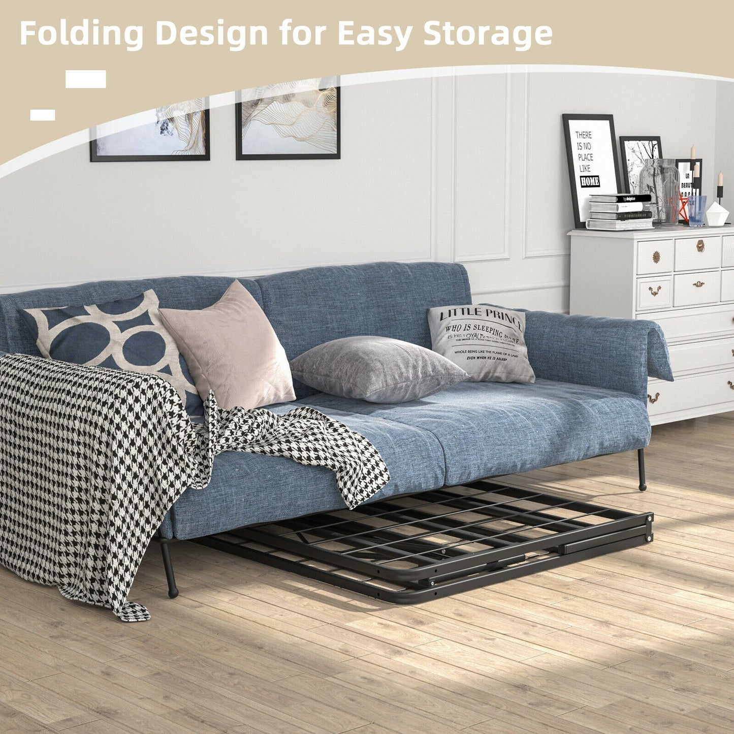 Compact Foldable Metal Platform Bed with Tool-Free Assembly – Twin Size