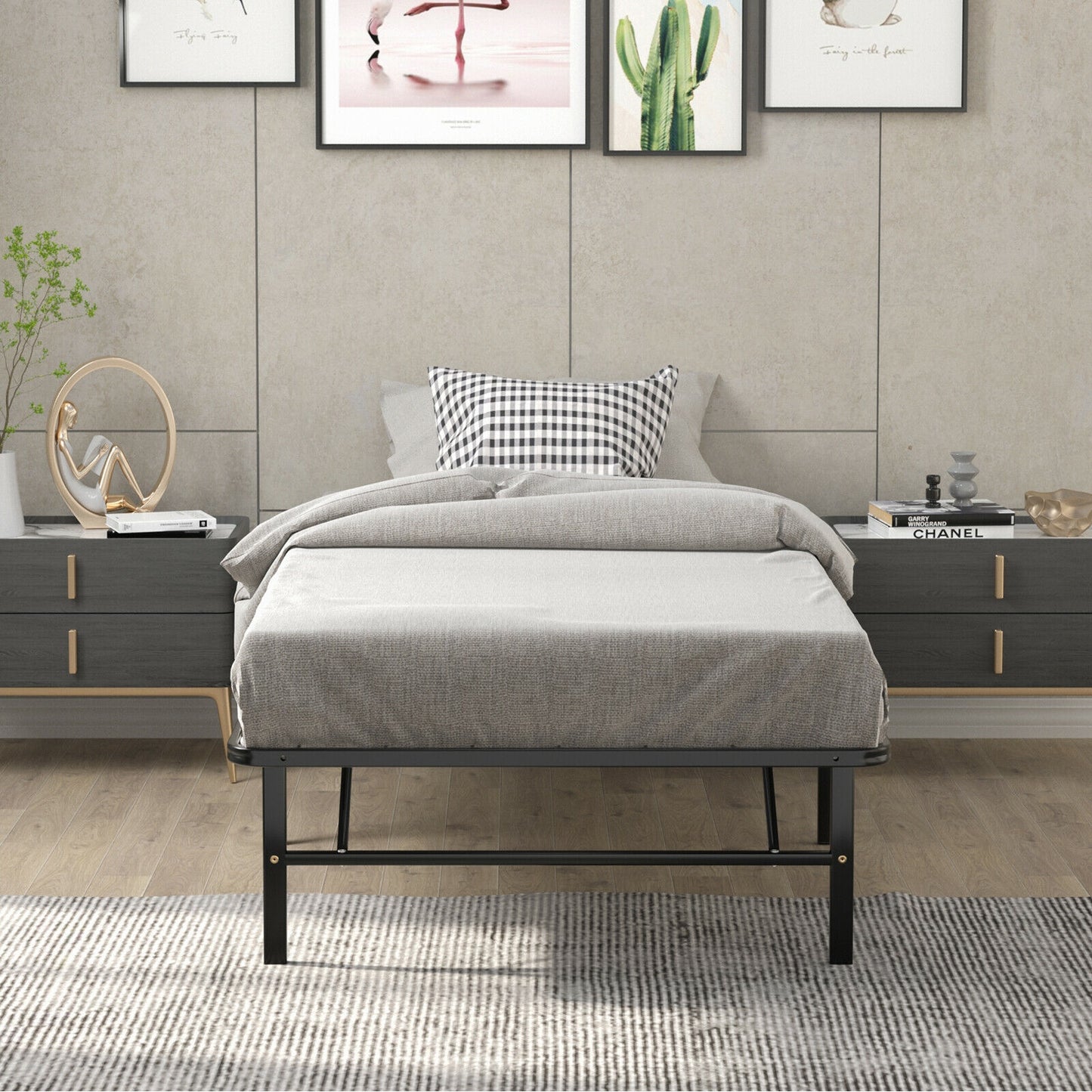 Compact Foldable Metal Platform Bed with Tool-Free Assembly – Twin Size