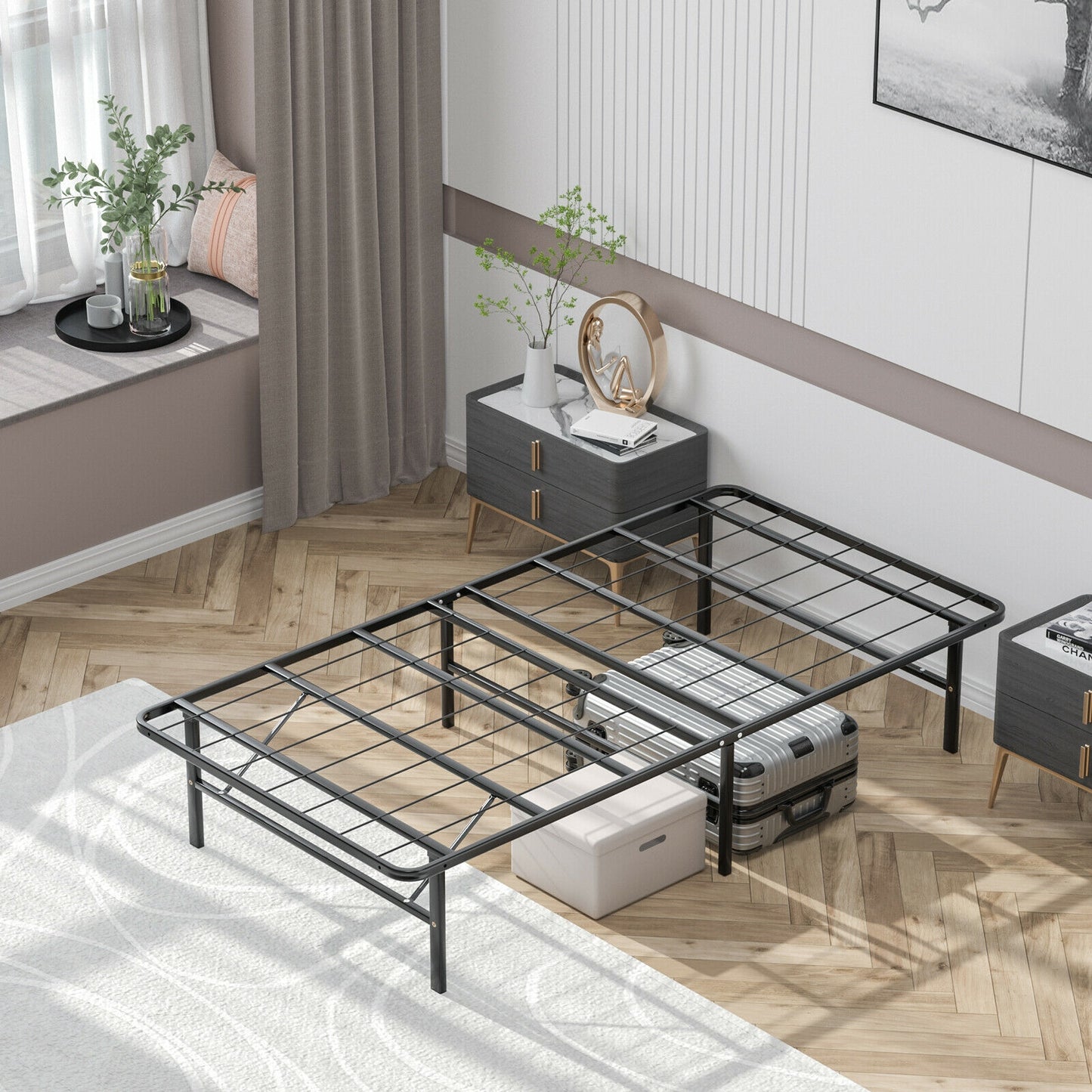 Compact Foldable Metal Platform Bed with Tool-Free Assembly – Twin Size