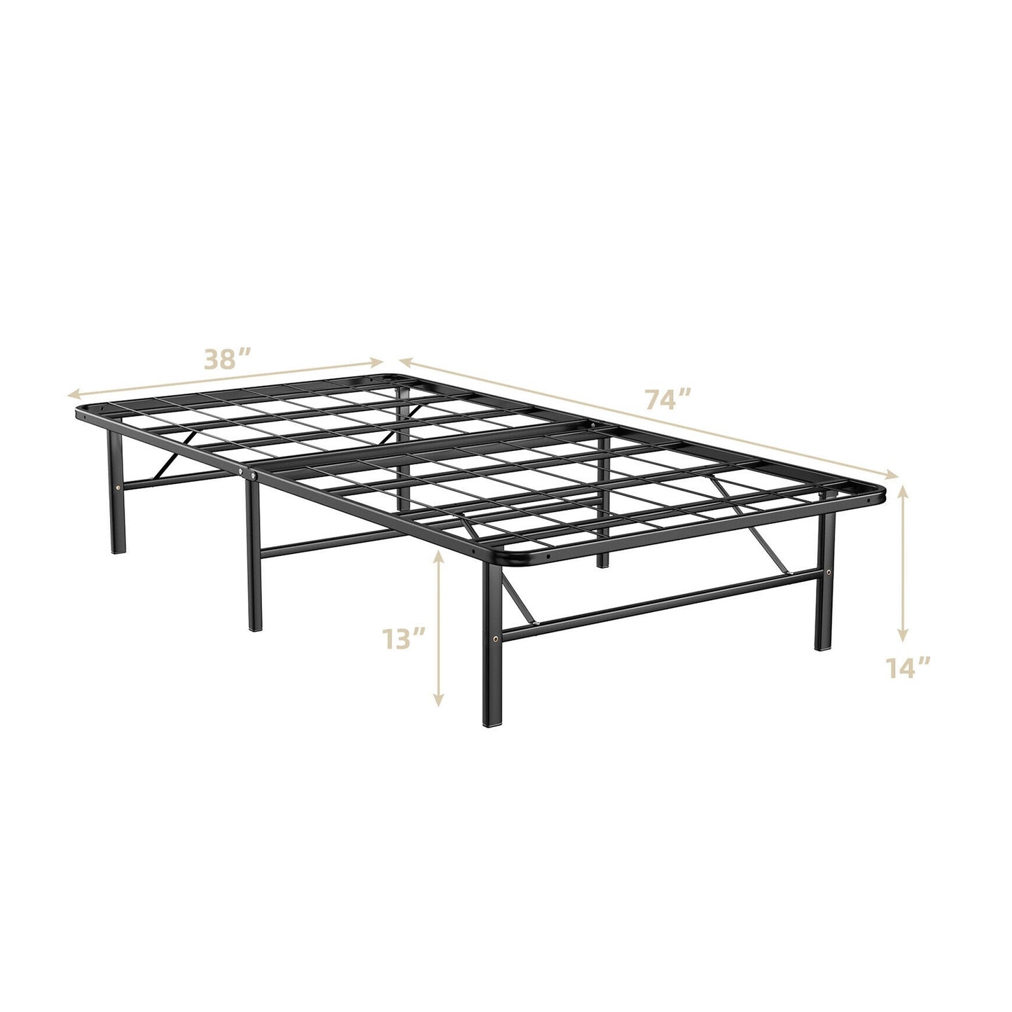 Compact Foldable Metal Platform Bed with Tool-Free Assembly – Twin Size