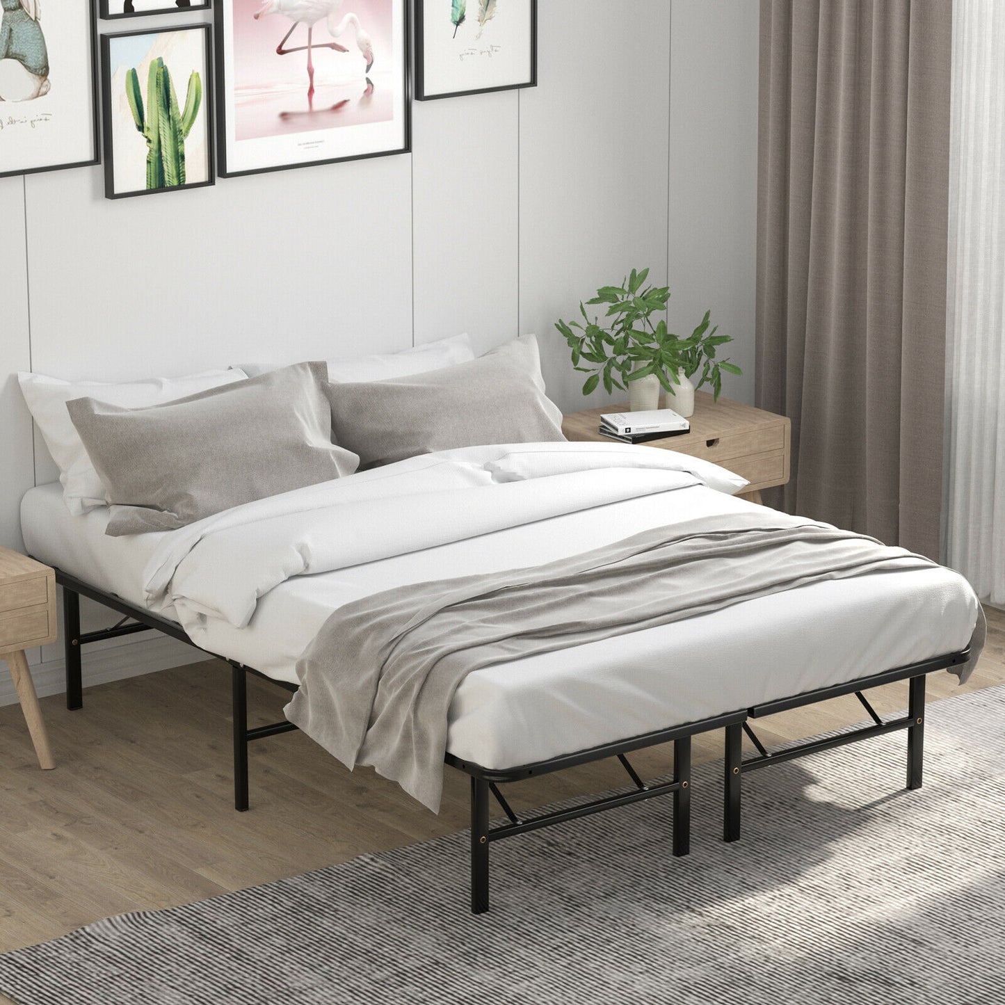 Compact Foldable Metal Platform Bed with Tool-Free Assembly – Full Size