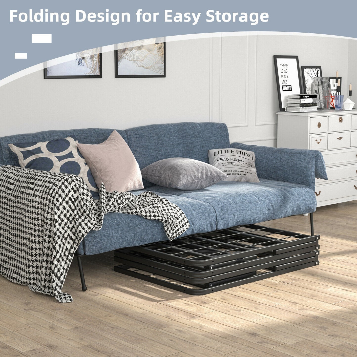 Compact Foldable Metal Platform Bed with Tool-Free Assembly – Full Size