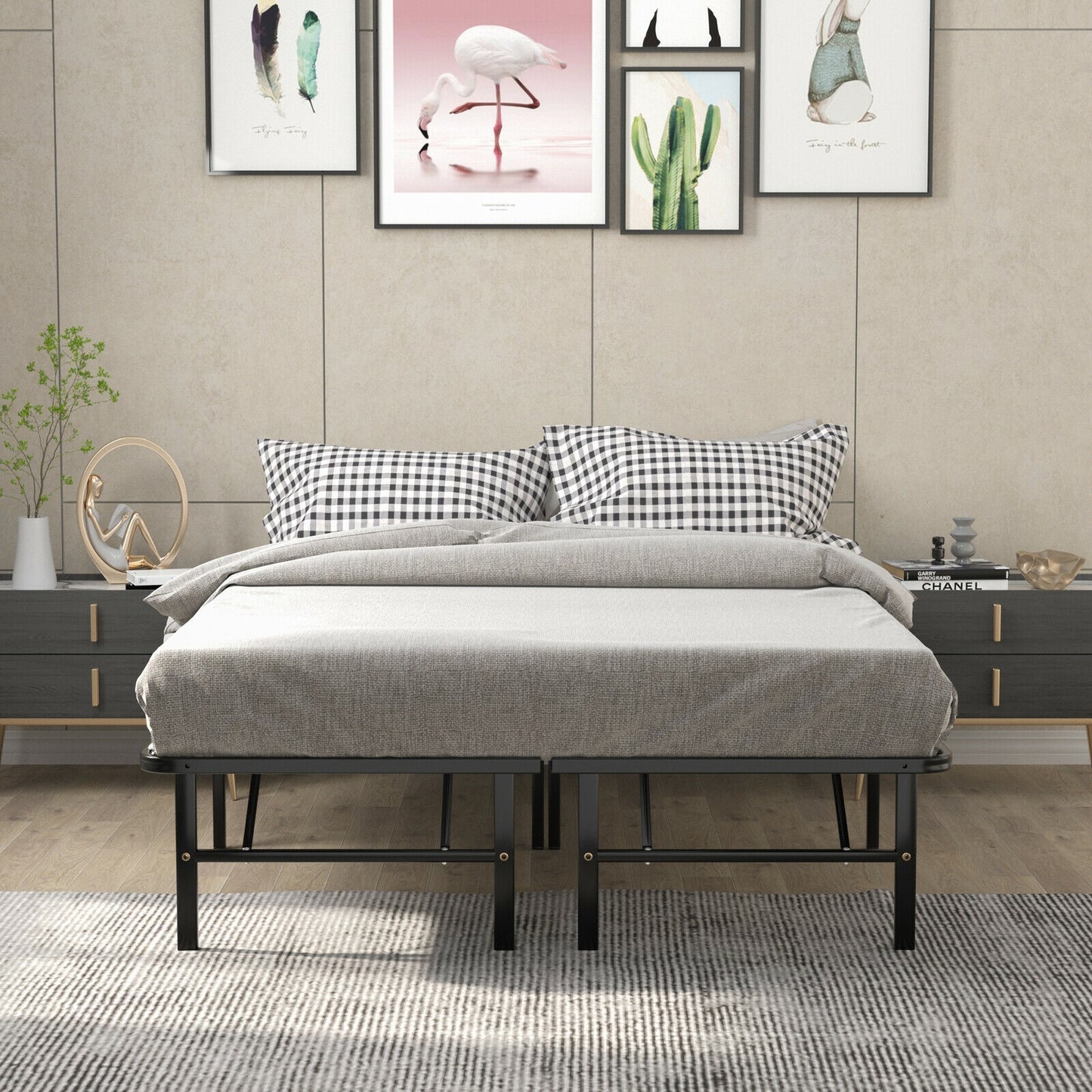 Compact Foldable Metal Platform Bed with Tool-Free Assembly – Full Size