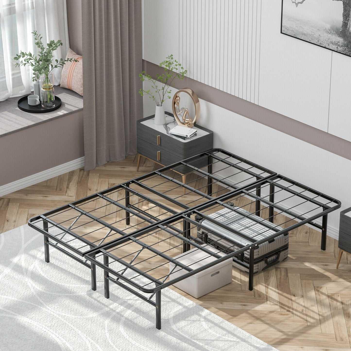 Compact Foldable Metal Platform Bed with Tool-Free Assembly – Full Size