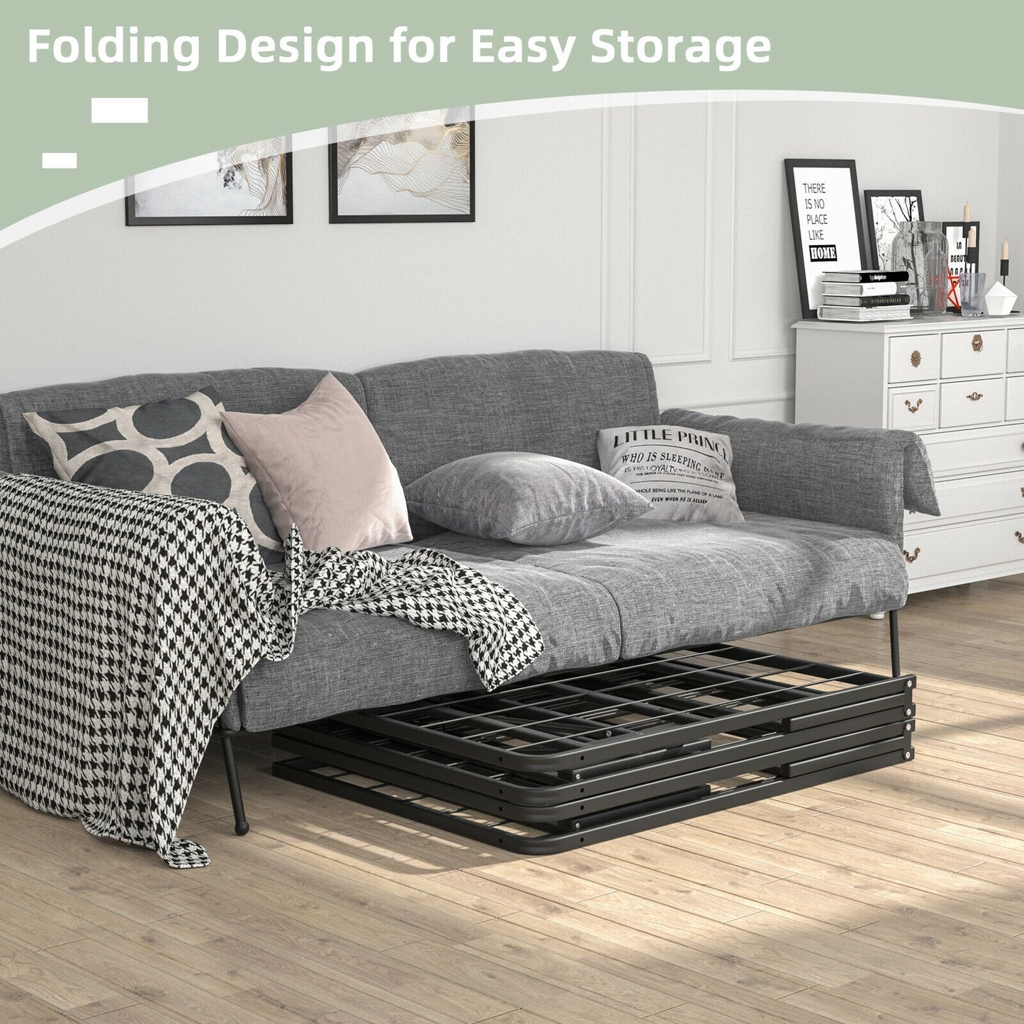 Compact Foldable Metal Platform Bed with Tool-Free Assembly – Queen Size