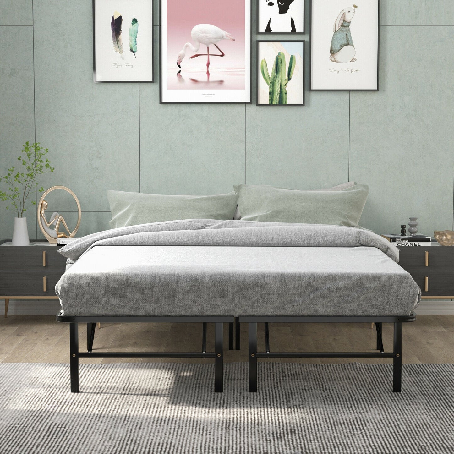 Compact Foldable Metal Platform Bed with Tool-Free Assembly – Queen Size