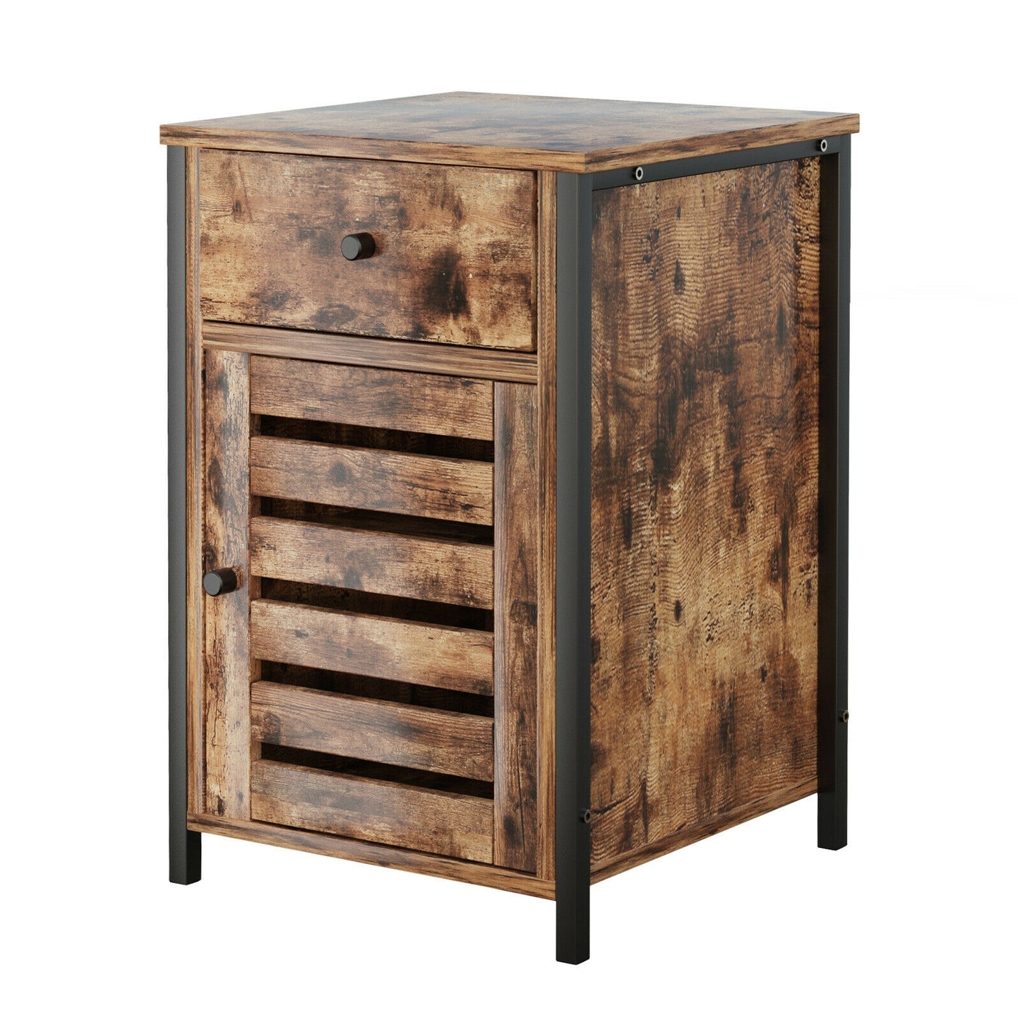 Industrial Nightstand with Drawer and Adjustable Shelf for Bedroom and Living Room Storage