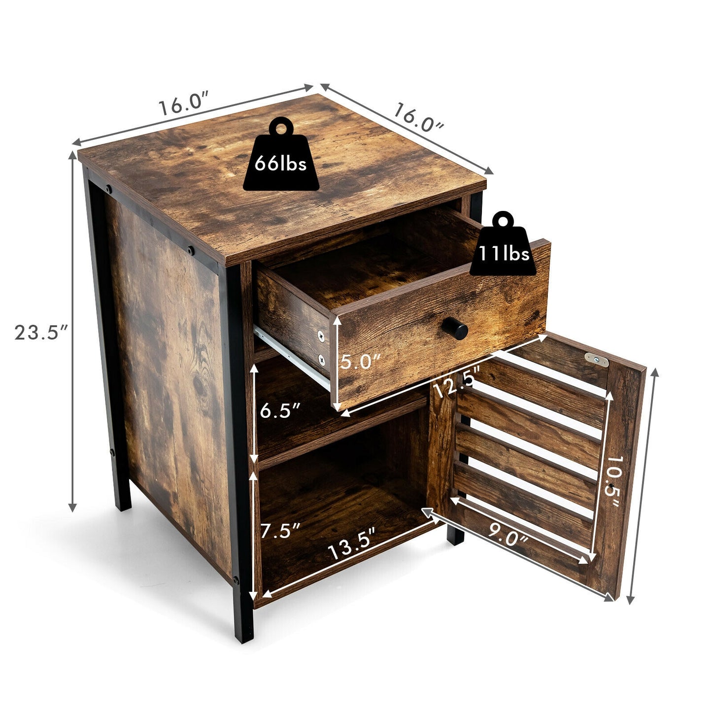 Industrial Nightstand with Drawer and Adjustable Shelf for Bedroom and Living Room Storage