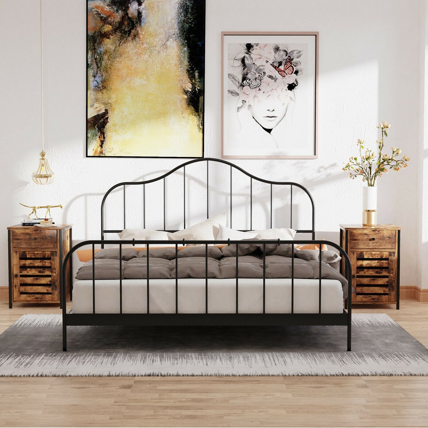 Industrial Nightstand with Drawer and Adjustable Shelf for Bedroom and Living Room Storage