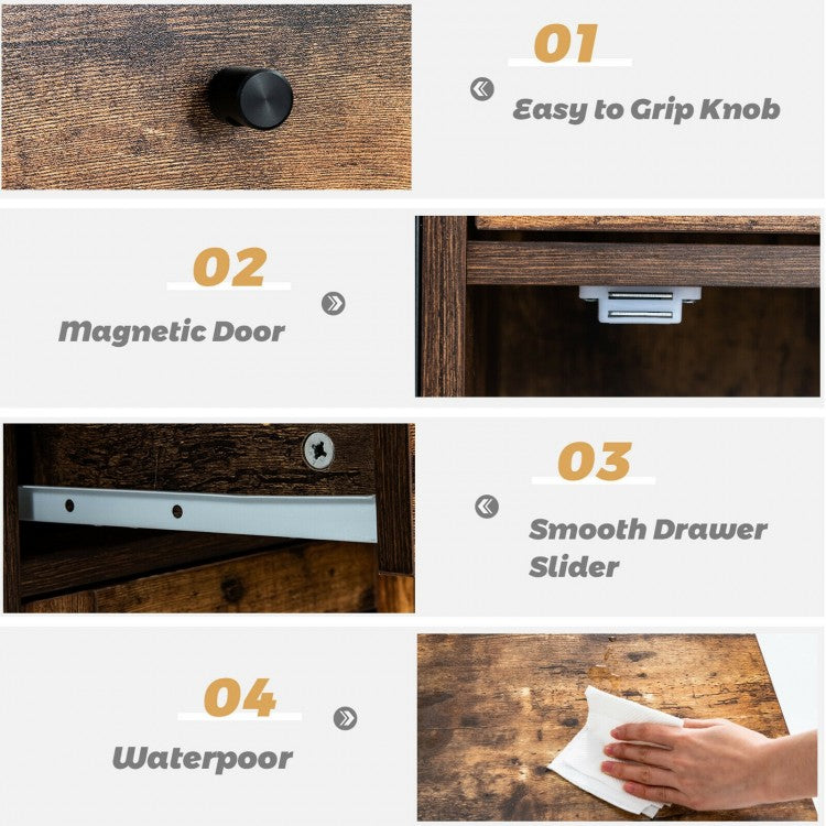 Industrial Nightstand with Drawer and Adjustable Shelf for Bedroom and Living Room Storage