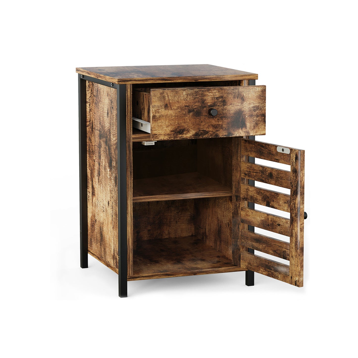 Industrial Nightstand with Drawer and Adjustable Shelf for Bedroom and Living Room Storage