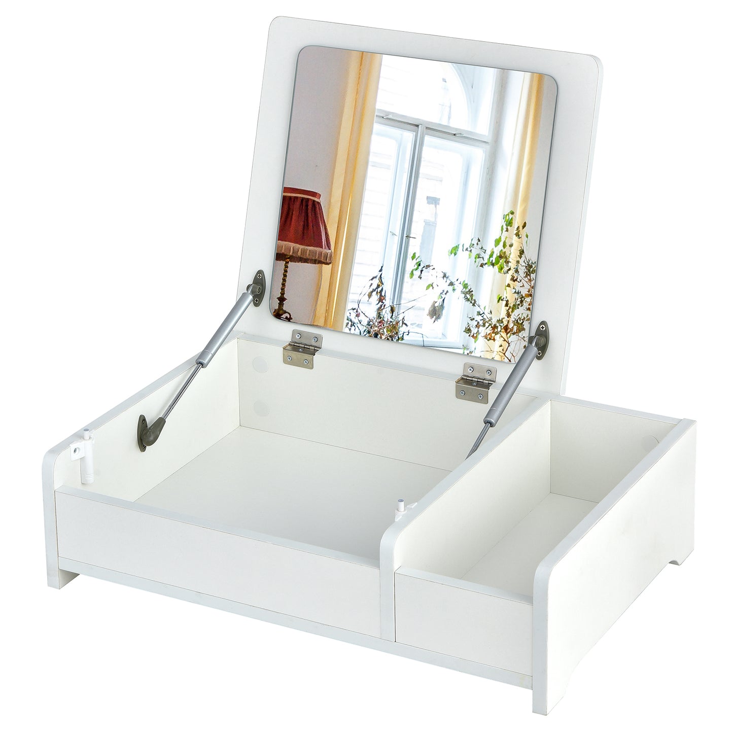 Compact Makeup Table with Flip Top Mirror and Storage White