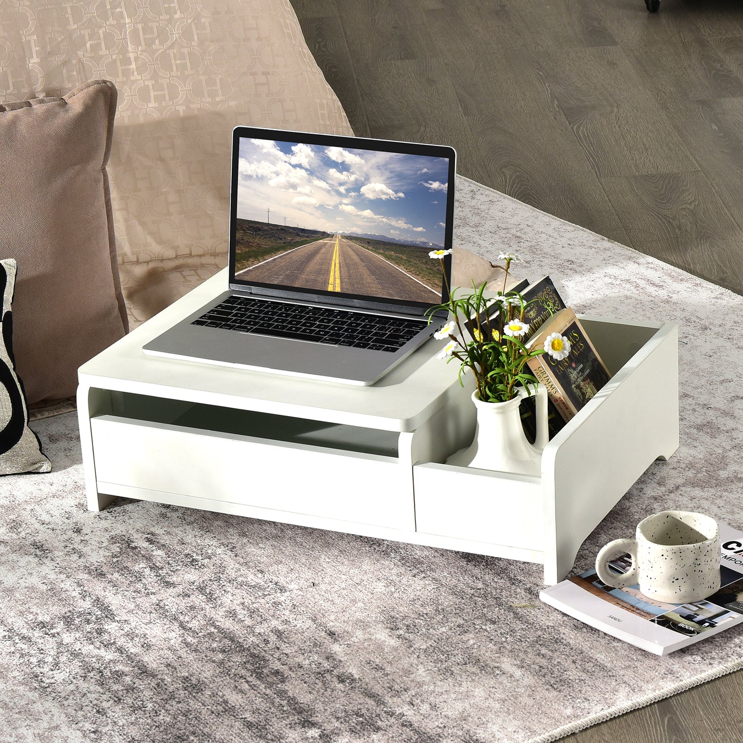 Compact Makeup Table with Flip Top Mirror and Storage White