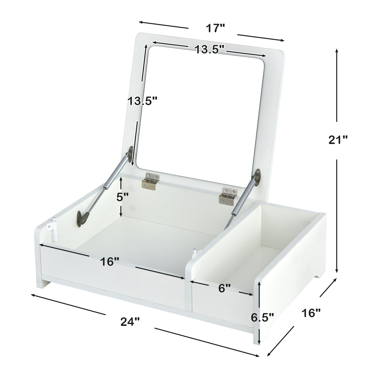 Compact Makeup Table with Flip Top Mirror and Storage White
