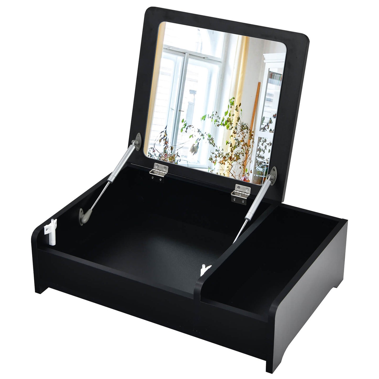 Compact Makeup Table with Flip Top Mirror and Storage Black