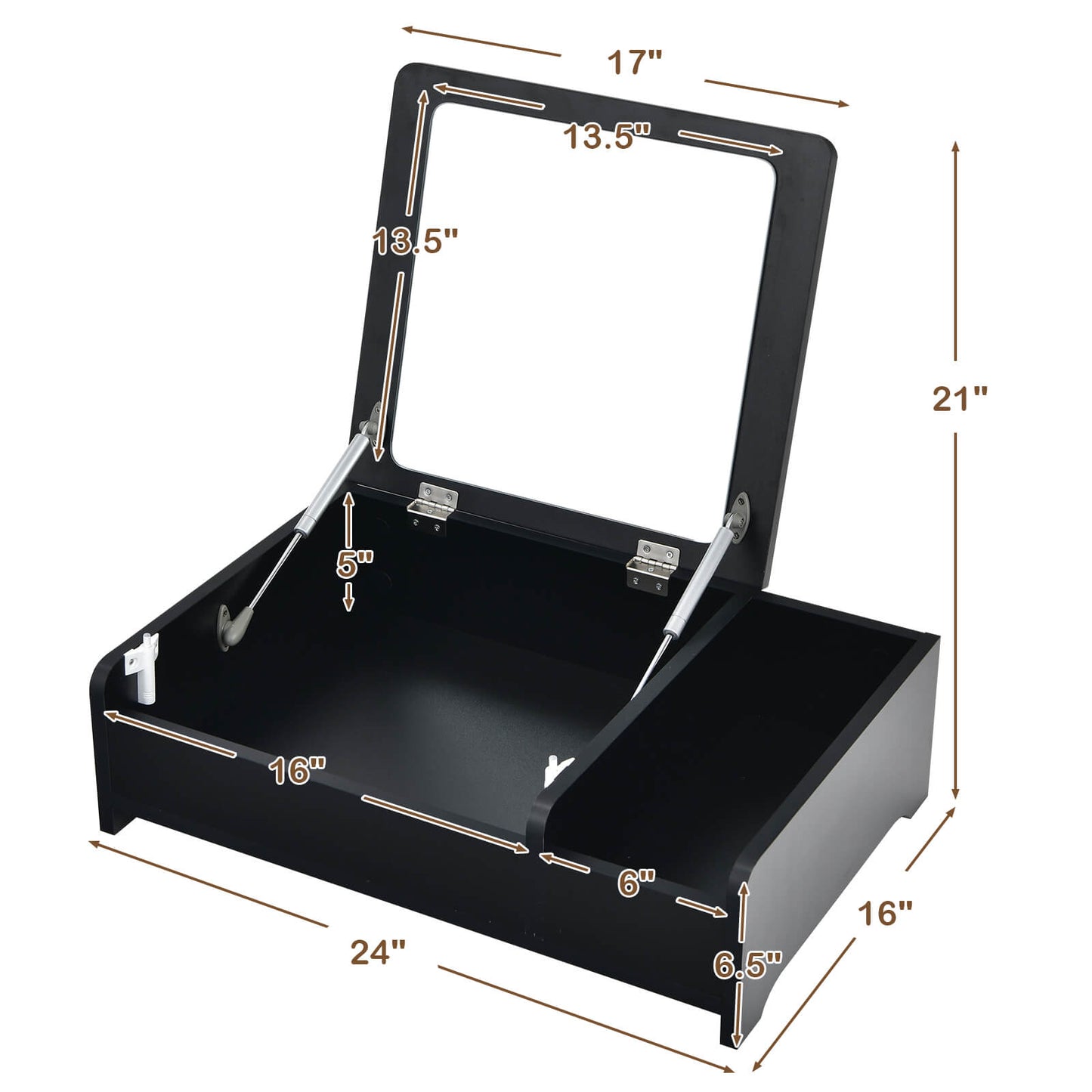Compact Makeup Table with Flip Top Mirror and Storage Black
